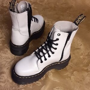 Dr. Martens JADON Platform White Combat Leather Boots,  Women's 5.0  Men's 4.0